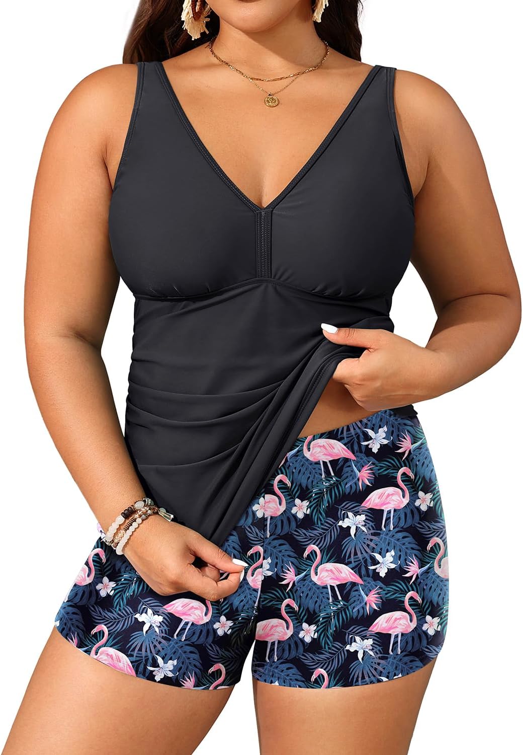 Yonique Womens Plus Size Swimsuits with Shorts Tummy Control Tankini Two Piece Bathing Suits Athletic Swimwear