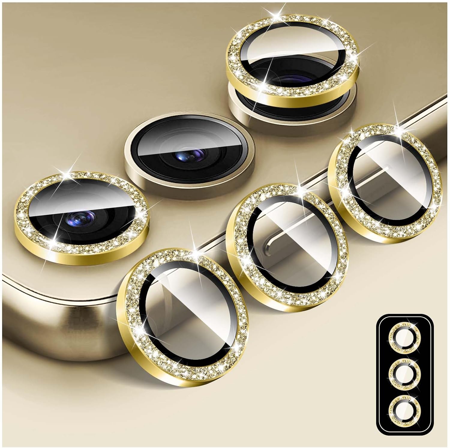 Kucheed Bling Camera Lens Protector for Samsung Galaxy Z Flip 7, Tempered Glass Camera Cover Screen Protector, Glitter Automatic Alignment Individual Metal Rings Film Stickers