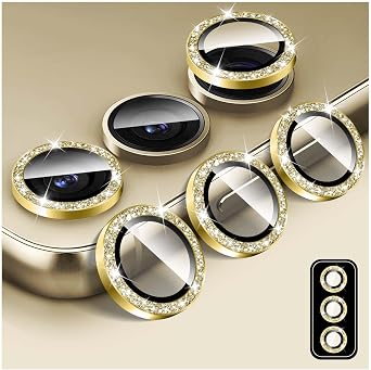 Kucheed Bling Camera Lens Protector for Samsung Galaxy S24, Tempered Glass Camera Cover Screen Protector, Glitter Automatic Alignment Individual Metal Rings Film Stickers