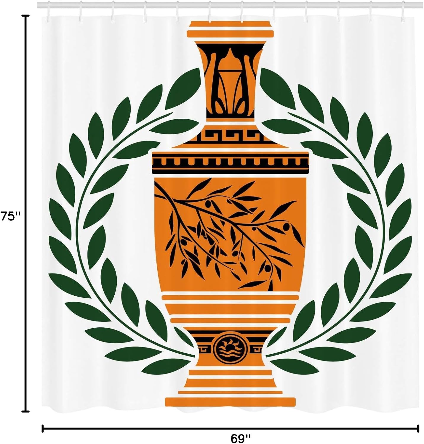 Ambesonne Retro Shower Curtain, Old Antique Greek Vase with Olive Branch Motif and Laurel Wreath, Cloth Fabric Bathroom Decor Set with Hooks, 69" W x 75" L, Hunter Green Orange