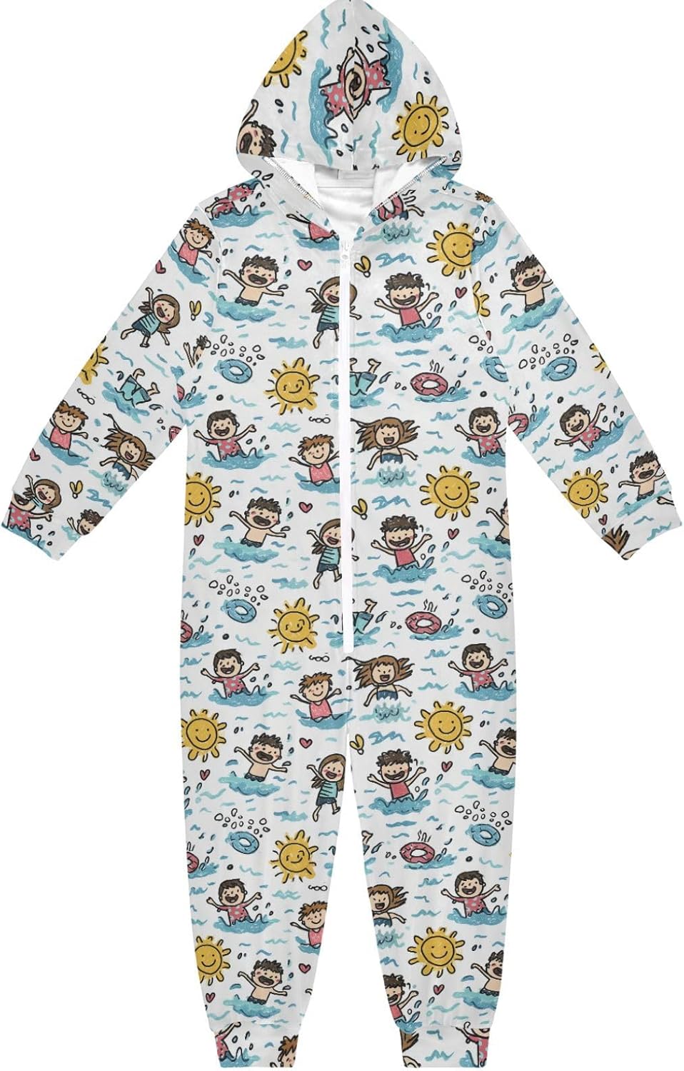 Unisex Pajamas Zipper Hooded One-Piecing Sleeper Loungewear for Unisex 4-14Y