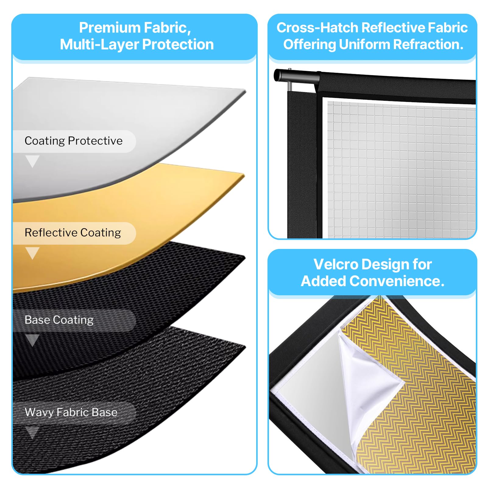 U-Reflektor Gebogener, U-Typ Fotografie Diffusor für Studio Porträts, 4-in-1 Schwarz/Weiß/Silber/Gold, 100x45cm, mit 1,5m Standfuß und Aufbewahrungstasche, Geeignet für den Einsatz in Fotostudios und