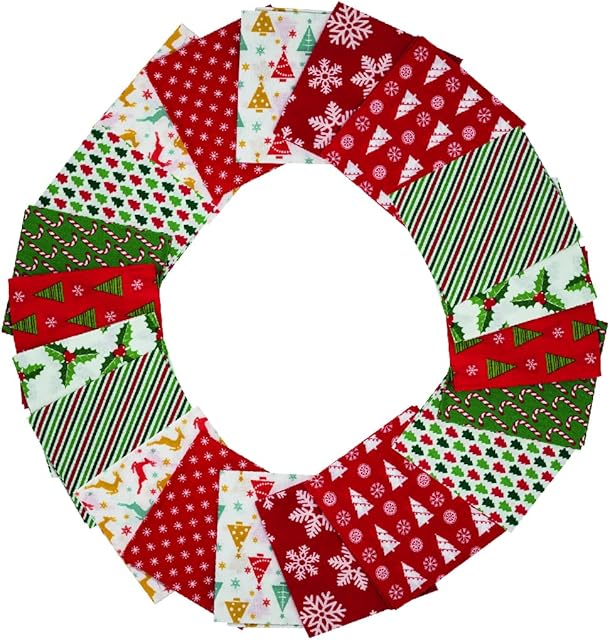 Korbond Christmas Fat Quarters Pack of 20 - Christmas Designs for Quilt Making and Crafting - Square Fabric Bundle - 10 Designs