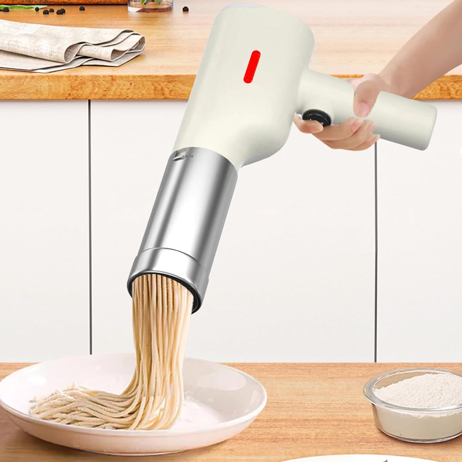 Electric Pasta Maker,Handheld Electric Noodle Machine,Automatic Portable Handheld Noodle Maker with 5 Noodle Mould,Cordless Pasta Maker for Kitchen Restaurant,A