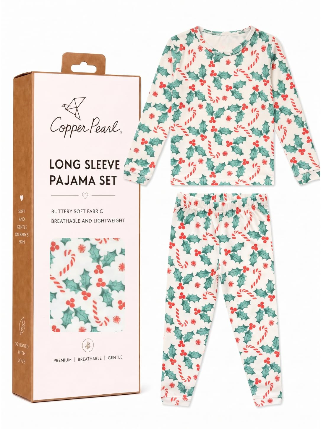 Copper Pearl 2 Piece Pajama Sets, Stylish Long Sleeve Pajamas for Babies Toddlers and Kids, Ultra-Soft Premium Material, Large, Holly