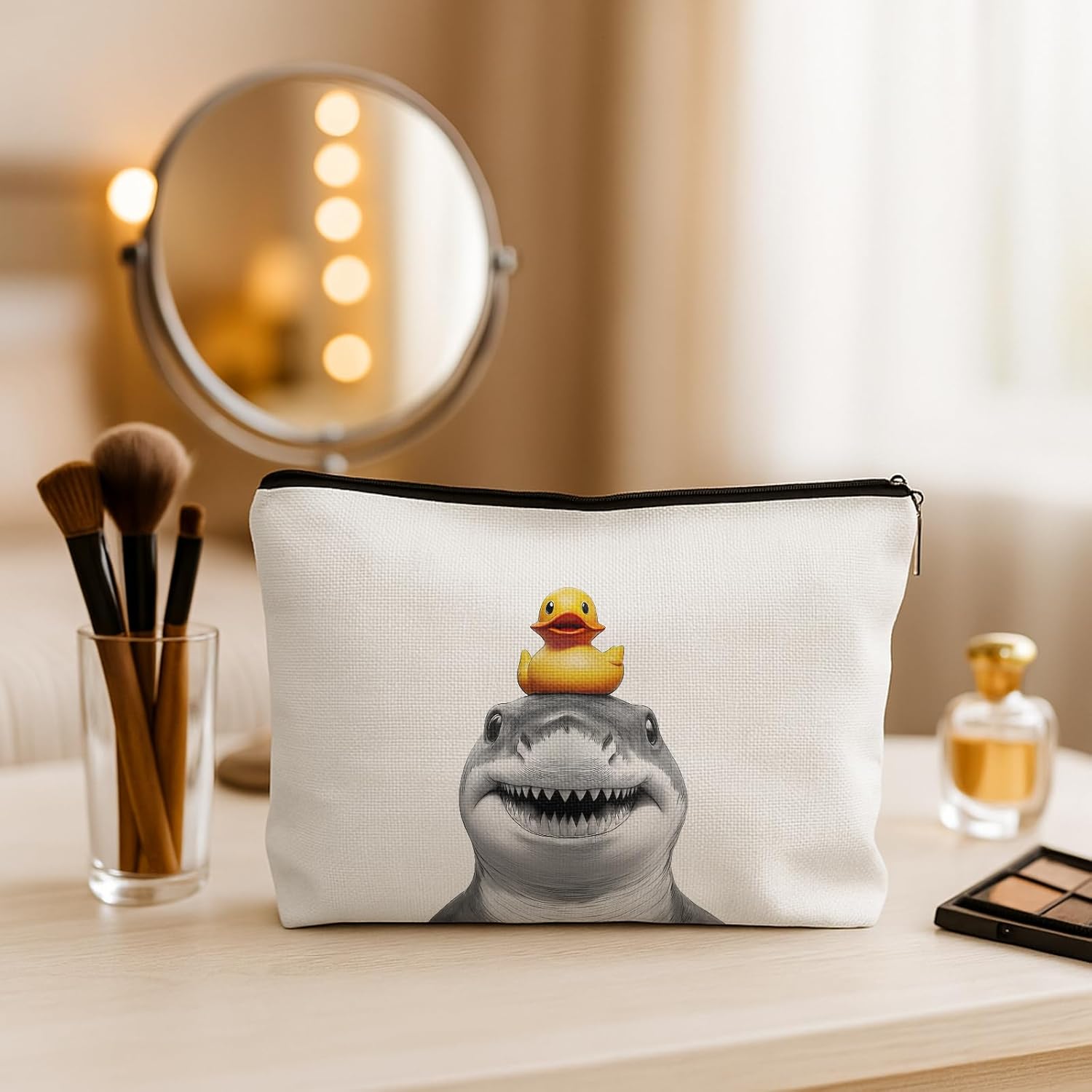 Shark Coastal Beach Makeup Bag, Shark Lover Gifts Cosmetic Toiletry Bags for Women, Gifts for Beach Lovers, Ocean Animal Makeup Zipper Pouch - Image 3