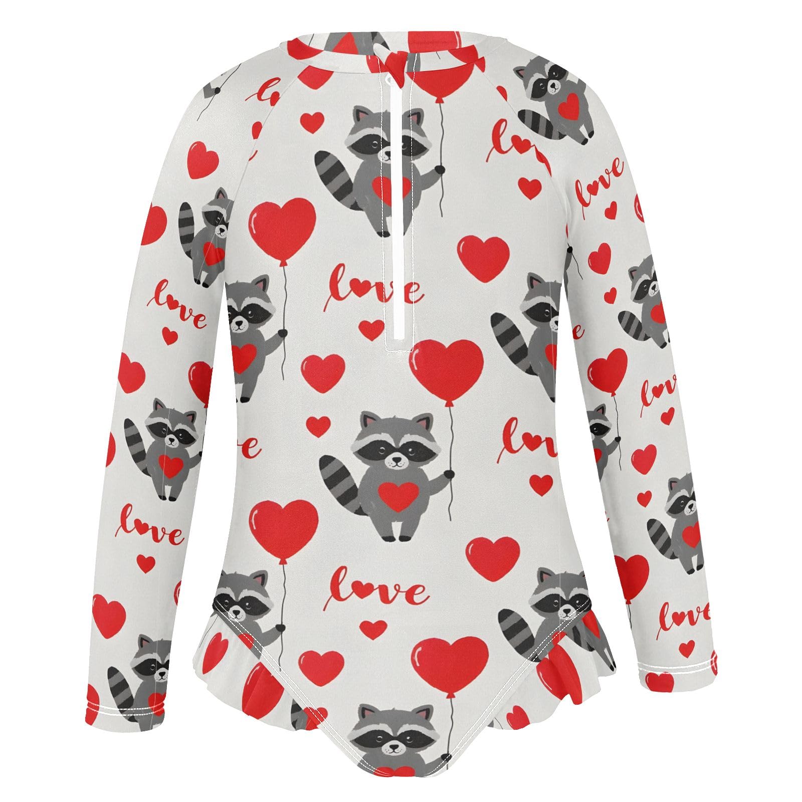 ALAZA Toddler Swimsuit Girl Bathing Suit Swimwear Rash Guard Raccoon Heart Long Sleeve 3T