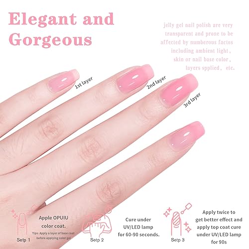 Miniatura 5 de OPUIU Jelly Nude - Juego de esmaltes de uñas de gel neutro, 10 piezas de esmalte de gel transparente natural, beige, suave, rosa claro, melocotón,