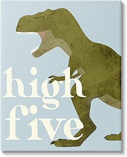 Stupell Industries High Five Roaring Dinosaur T-Rex Kids Typography Canvas Wall Art, Design by Daphne Polselli