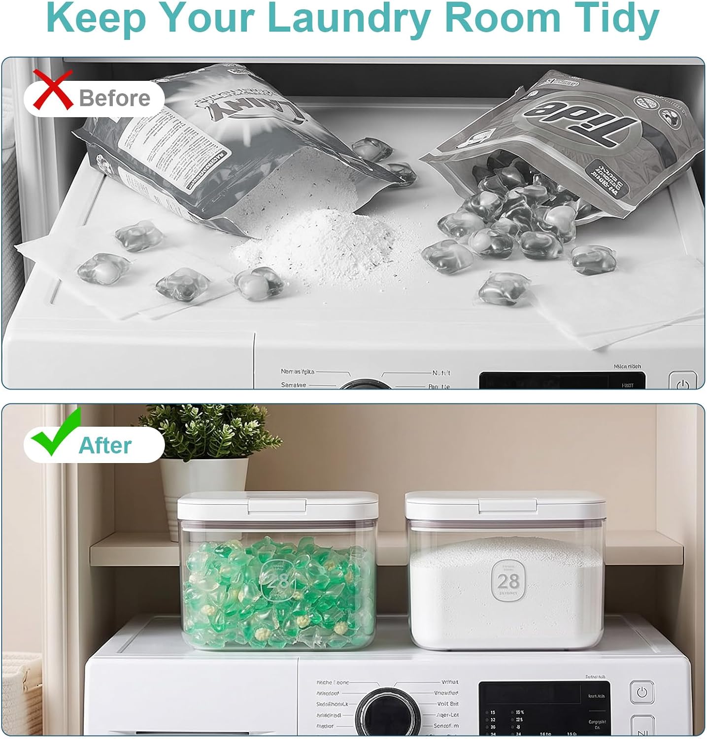 Washing Powder Storage Box, 1 White 2.8 L Detergent Box for Powder with Dosing Spoon, PET Detergent Container with One-Button Opening, Sealing Lid Moisture-proof for Laundry Room and Kitchen image 4