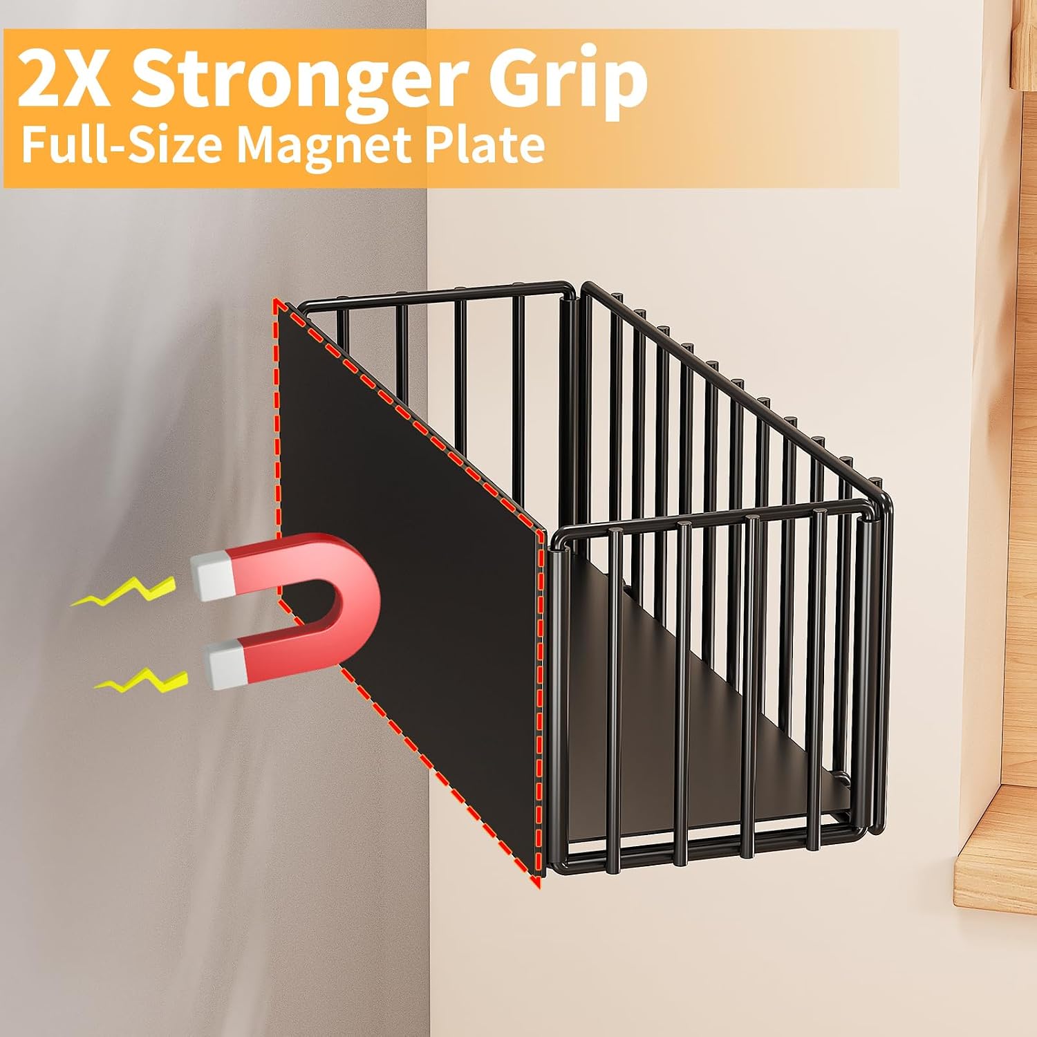 2 Pack Heavy-Duty Magnetic Shelf for fridge, Foldable Magnetic Basket with 4 Hooks, Fruit Potato Onion Storage Shelves, Large Magnetic Spice Rack Organizer for Fridge Oven Laundry(2 Pack)