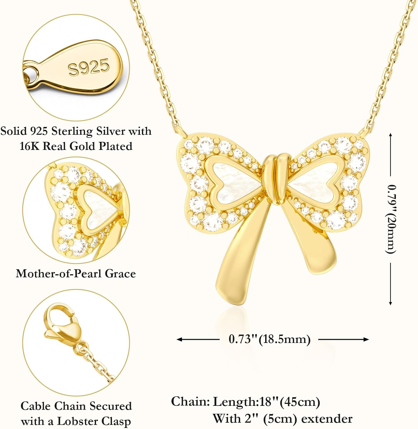 Gold Bow Necklace for Women, Turquoise/Mother-of-Pearl Sterling Silver Gold Bow Necklace with Mother-of-Pearl Heart, Bow Jewelry Christmas Gift for Women on Birthday Anniversary Christmas for Wife Girlfriend Her