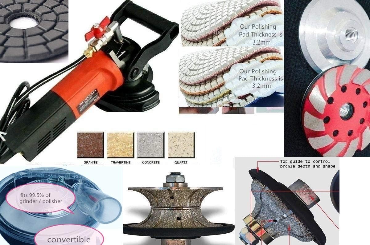 Wet Polisher Granite Concrete Dust Shroud 1 1/4" Ogee Bullnose 1 1/2" Full Bullnose Router Bit 16 Polishing Pad Grinding Cup Wheel for stone marble masonry terrazzo quartz lapidary cutter