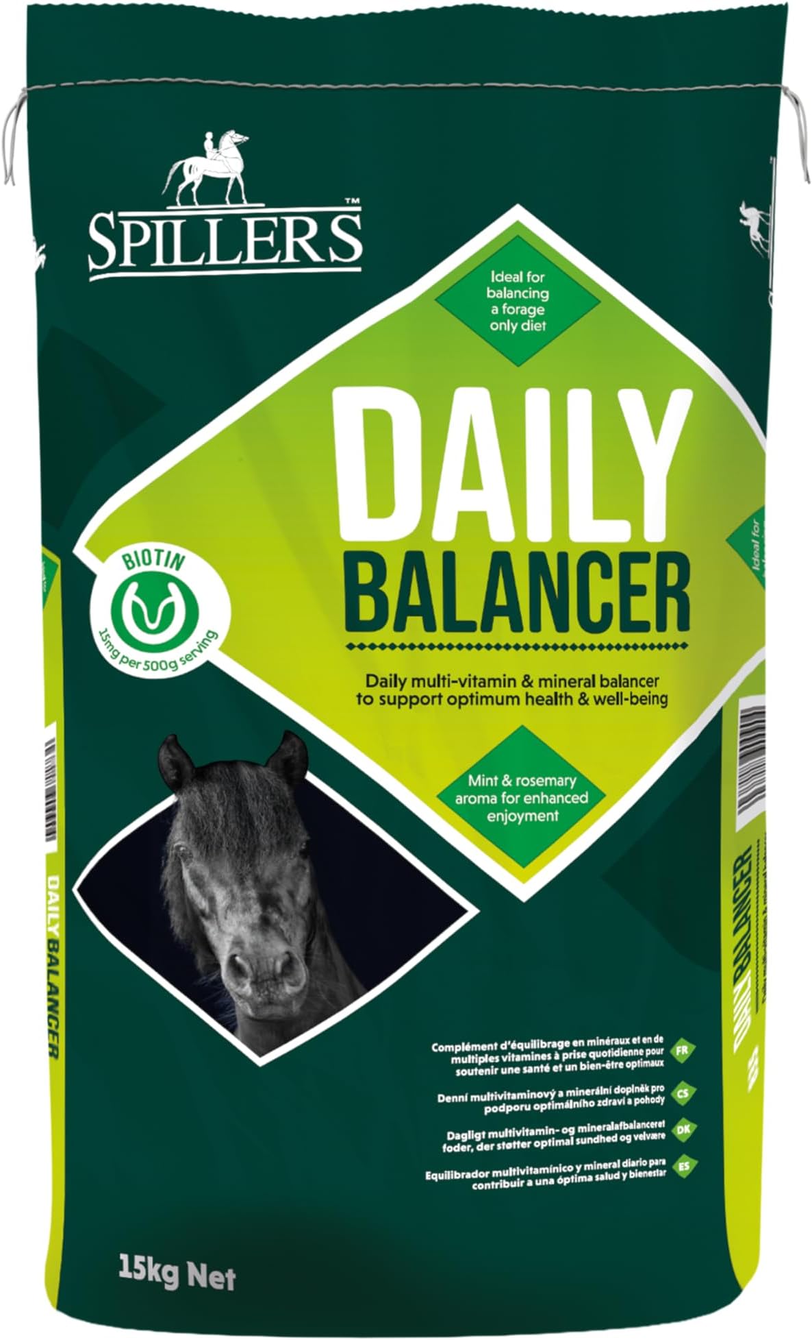 SPILLERS Daily Balancer Horse Feed 15KG, Mint & Rosemary – Contains Vitamins, Minerals and Biotin – Provides Balanced Diet for Horses and Ponies – No Added Iron – Supports Hoof Health