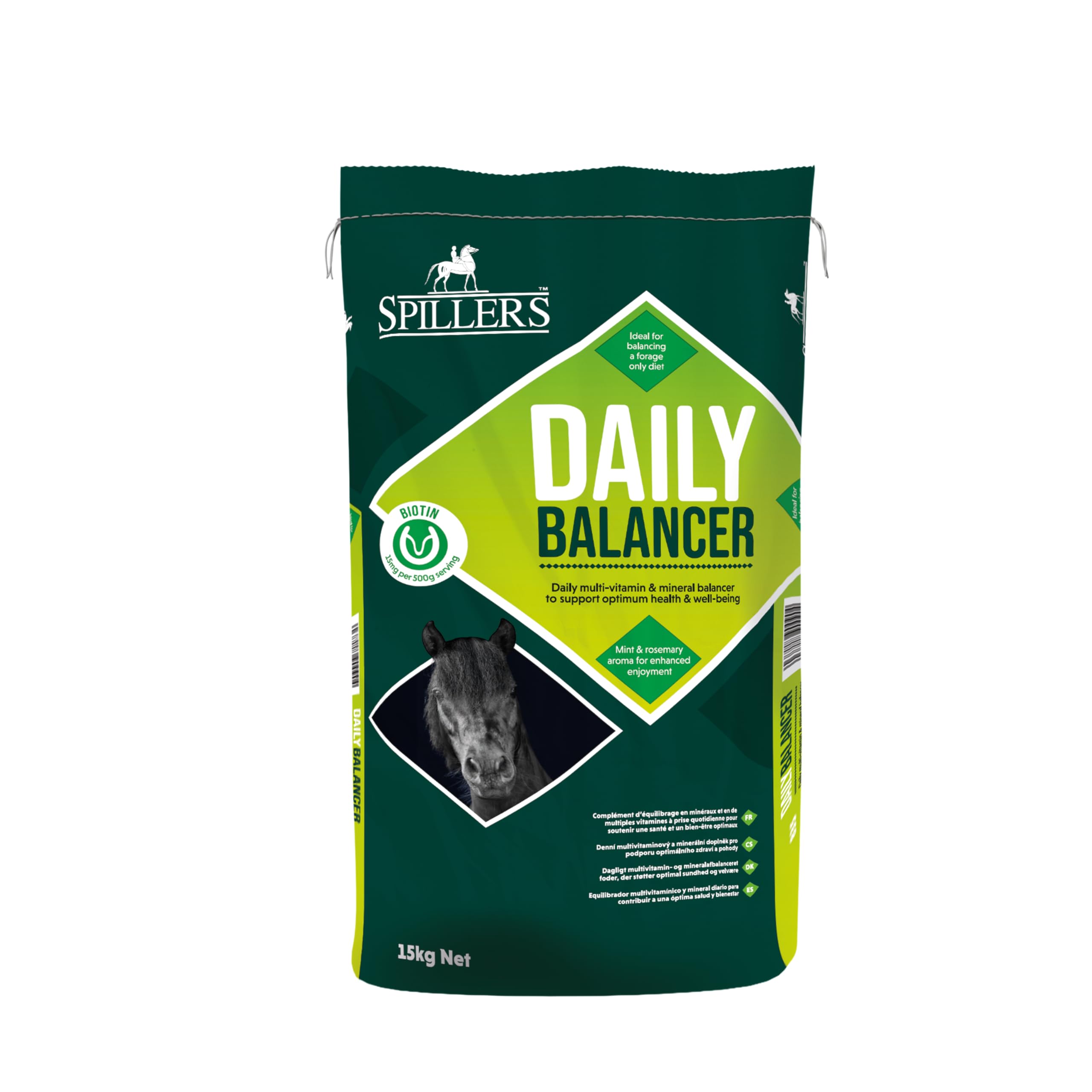 SPILLERS Daily Balancer Horse Feed 15KG, Mint & Rosemary – Contains Vitamins, Minerals and Biotin – Provides Balanced Diet for Horses and Ponies – No Added Iron – Supports Hoof Health