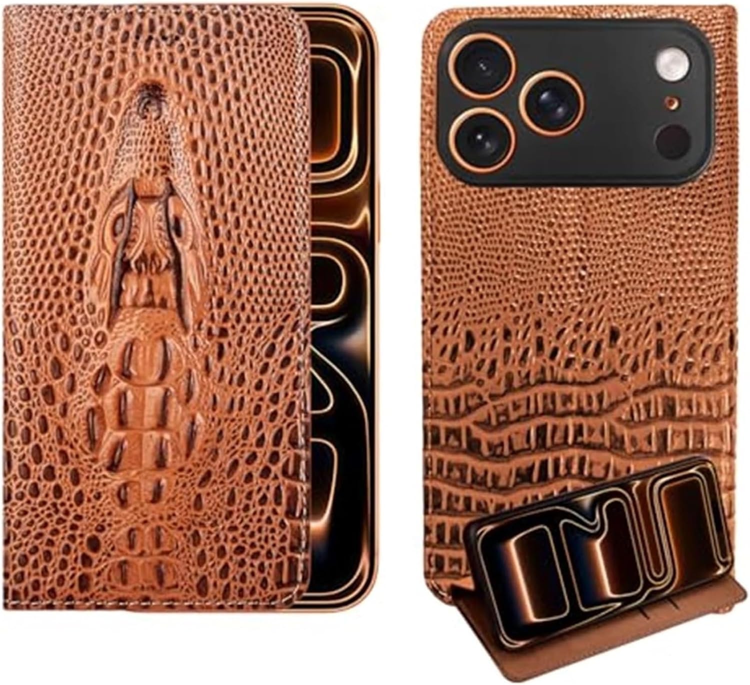 Case for iPhone 17/17Air/17Pro/17Pro Max, Genuine Leather Shell, with Card Insertion Anti-Fall Holder Cover(B,17 Pro Max)