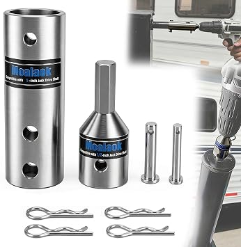2 in 1 Trailer Jack Drill Adapter for 1 inch & 1/2 inch Jack Drive Shaft- Stainless Steel, with 1/2 Inch Socket Adapter Fits Cordless Drills for Top Wind Jacks