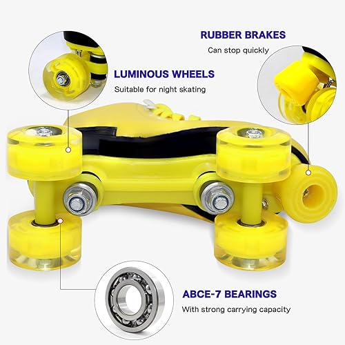 Miniatura 10 de Wiwiy Roller Skates for Women and Men, Derby Roller Skates for Outdoor Indoor, Adjustable Four Shiny Wheel Roller Skates