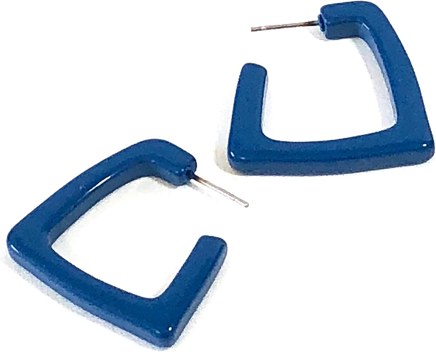 Aqua Blue Angled Hoop Earrings | Blue Vintage Lucite Quad Hoops - HOOP-1936