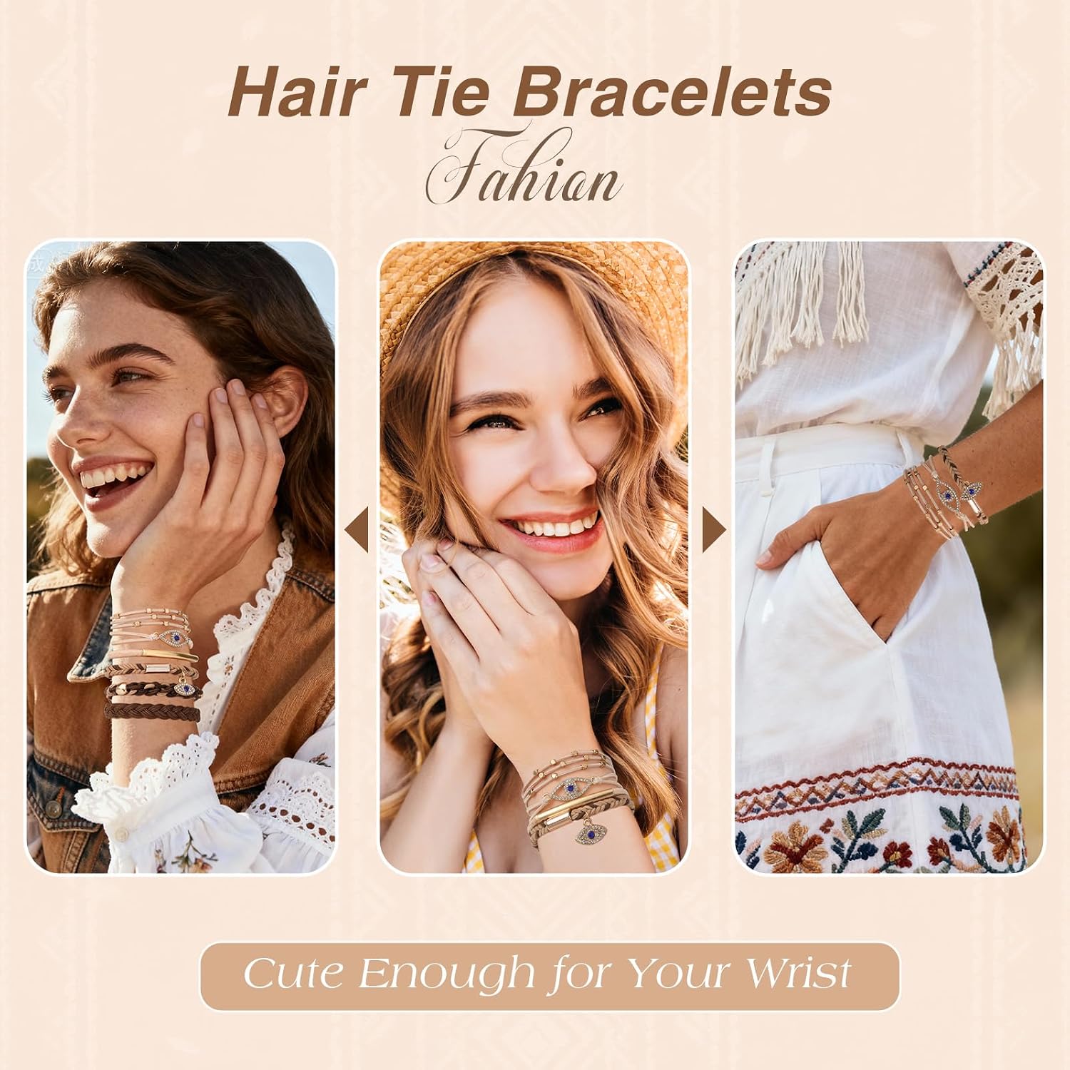 6PCS Hair Ties Bracelets for Women, Boho Hair Ties, Evil Eye image 5