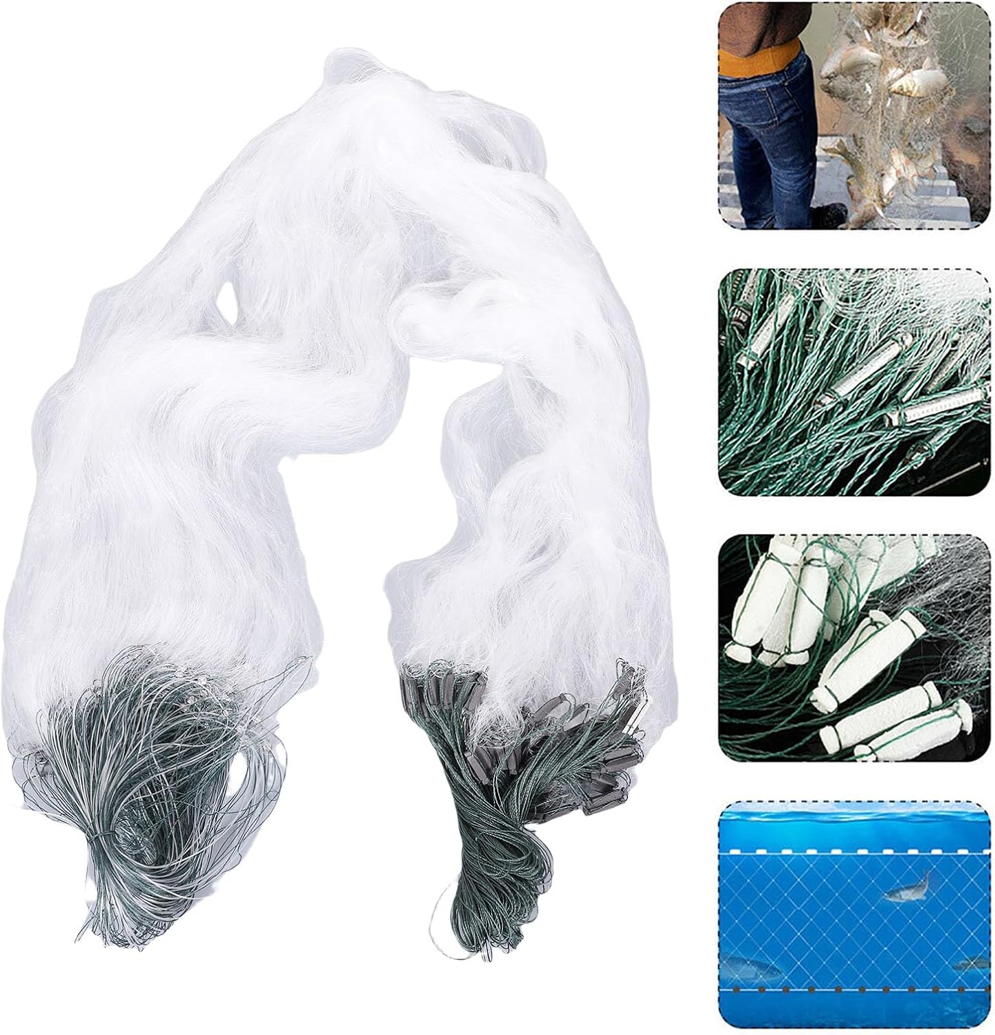 50m Length 1.5m Height 3 Layers Fishing Net Nylon Monofilament Cast Net Outdoor Hand Throw Fishing Mesh Bait Trap Fish(3 Finger)