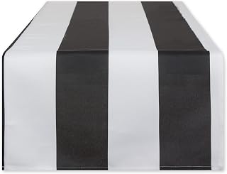 DII Cabana Stripe Outdoor Tabletop Collection, Stain/Wrinkle Resistant & Waterproof, Table Runner, 14x72, Black