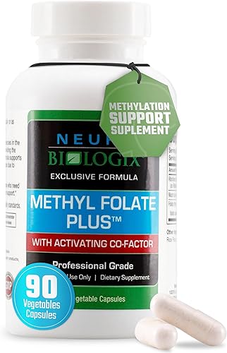 Neuro biologix Methyl Folate Plus - Suplemento de apoyo de metilación mejorado con folato metilado, B2, B3 y ácido folínico, estimula el corazón, el