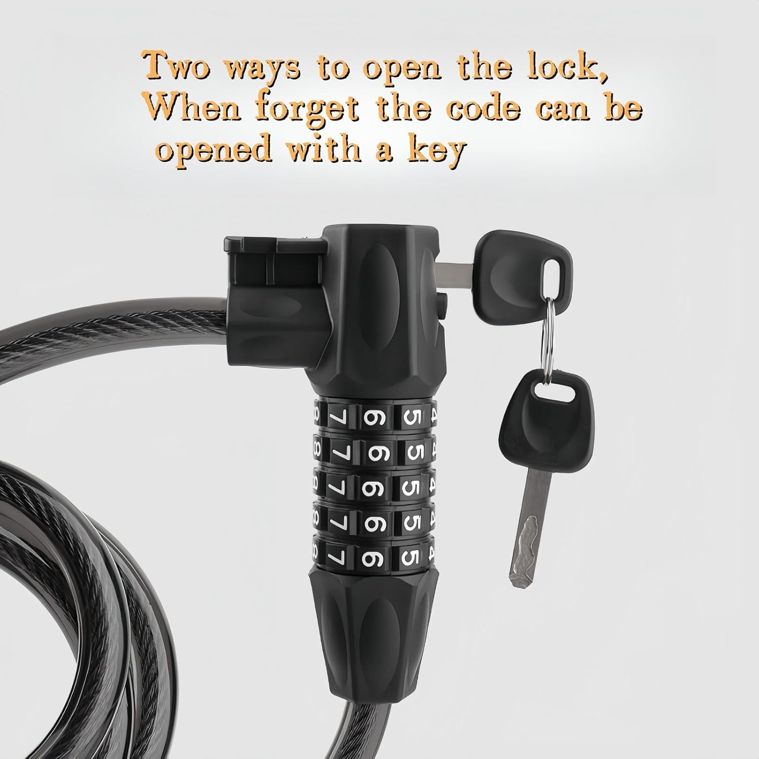 Fay Bless Dual Unlock Bike Anti-Theft Lock - Road/Mountain Dual Use, Five-Digit Password, Steel Cable Loop