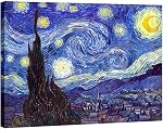 Wieco Art Framed Art Giclee Canvas Prints of Starry Night by Van Gogh Peintures Reproduction Post-impressionnisme Artwork Mur encadré Art pour Salon Home Décorations Cadre d'or