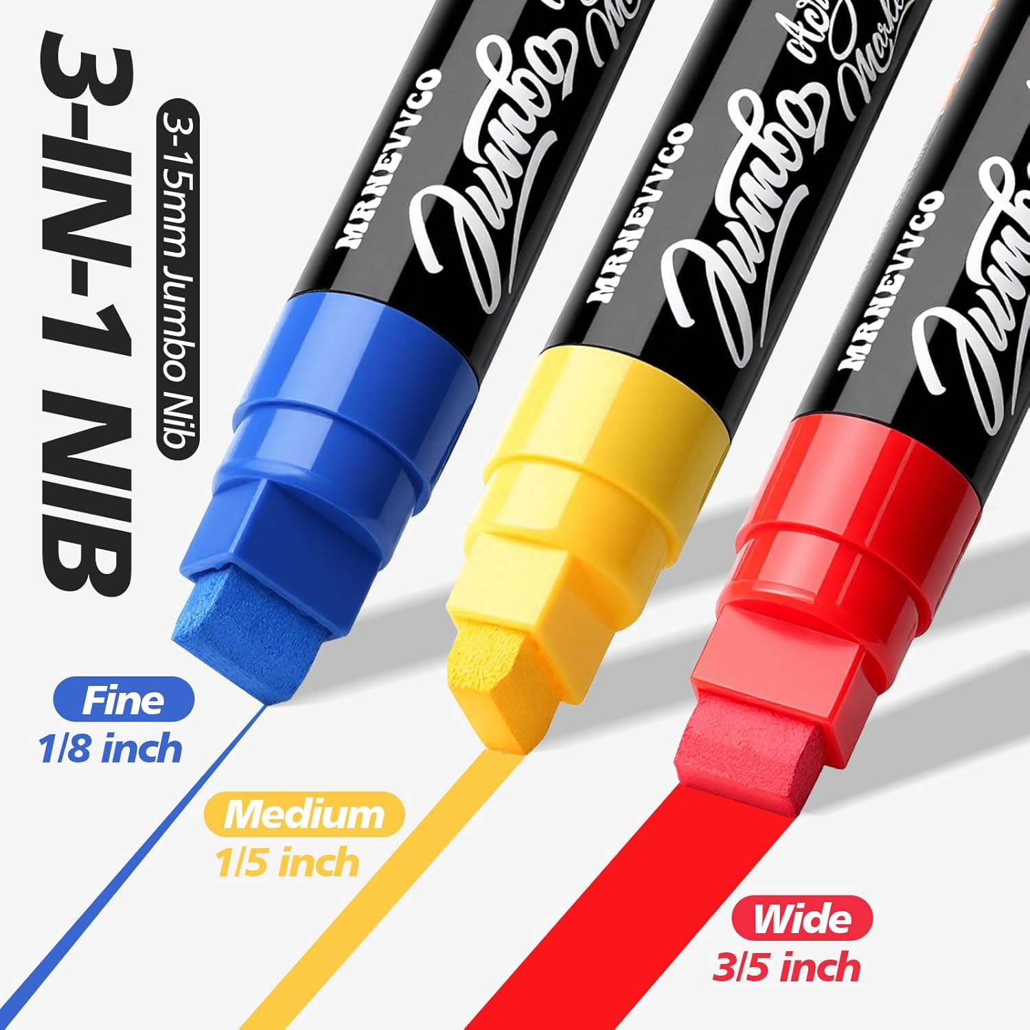 12 Colors Jumbo Poster Markers, Jumbo Acrylic Paint Markers, 15MM Thick Permanent Acrylic Markers, Wide Tip Paint Markers for Wood, Canvas, Poster Board, Banner, Fabric, Metal, Artists, Teachers