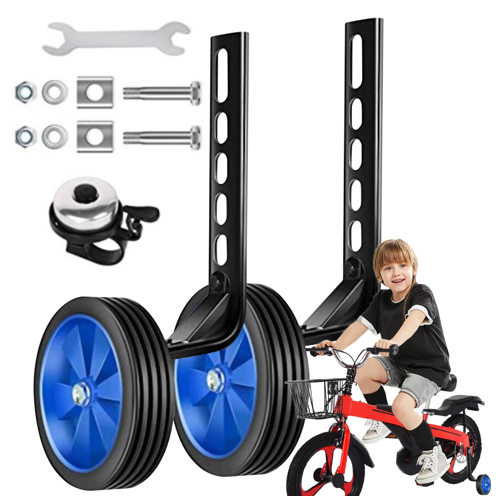 Ruote da allenamento da 12-20 pollici Bici da terra - Kit ruote rinforzate per biciclette per bambini | Attaccamento laterale per pratica di guida per l'allenamento