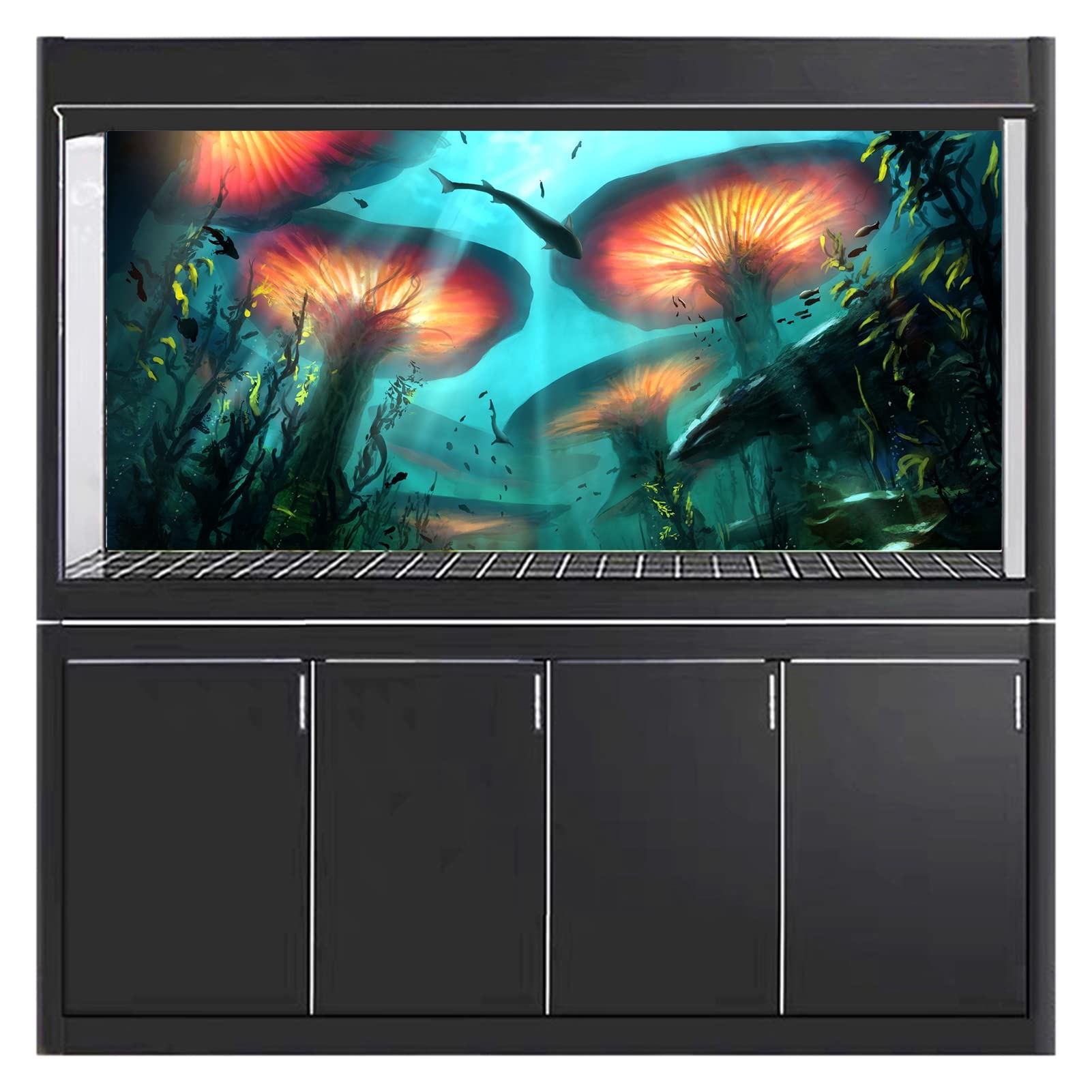 BAHULA Fond d'aquarium Décoration d'aquarium Images Effet 3D PVC Adhésif Poster 3D Monde sous-marin Plantes aquatiques Décoration Papier Autocollant 122 x 76 cm