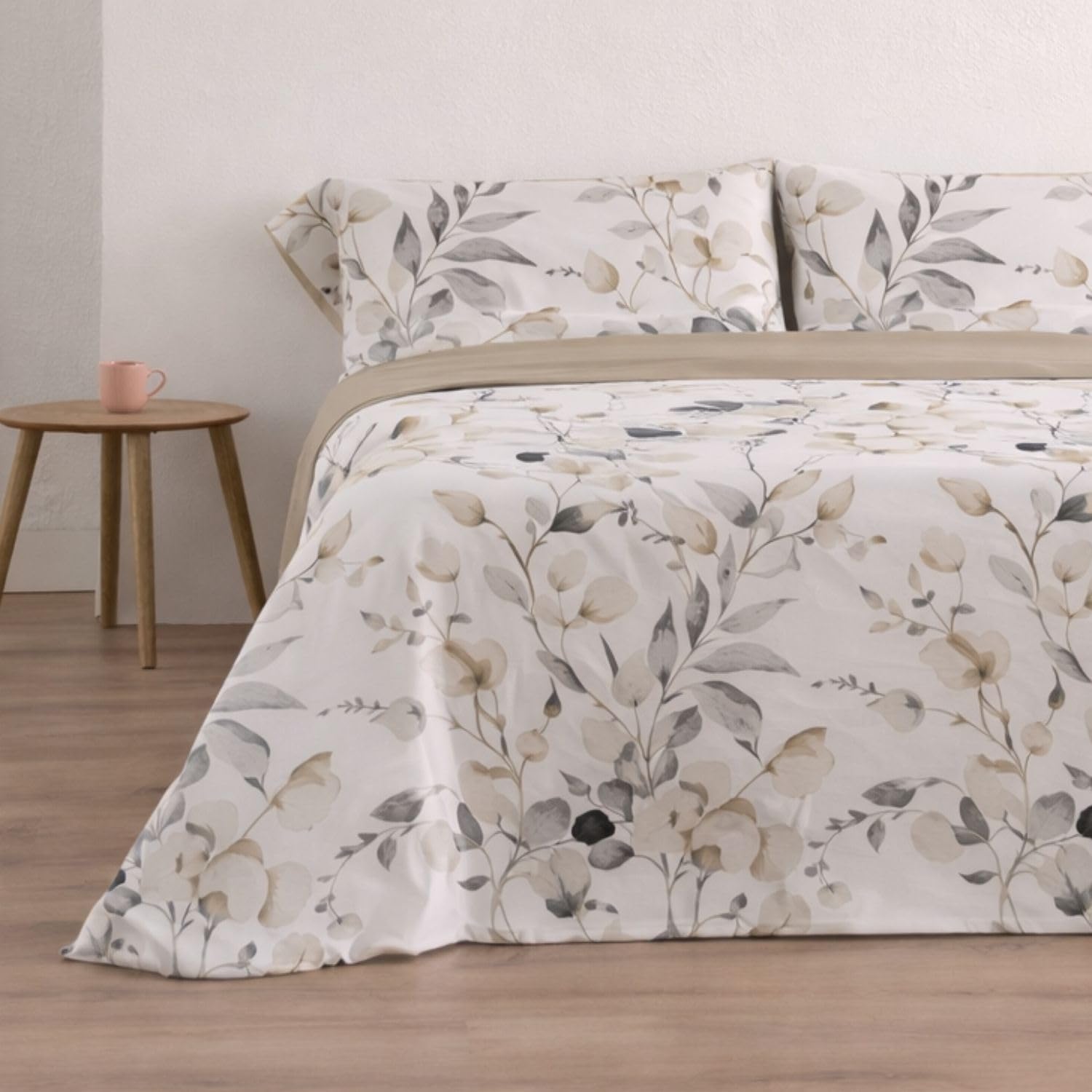 Donegal Collections - Juego de Sábanas 160x190 Ahoa Beige - Sábanas Cama 160-4 Piezas Sábana Bajera, Encimera y 2 Fundas de Almohada - Primavera Verano - Tacto Extra Suave Algodón Poliéster
