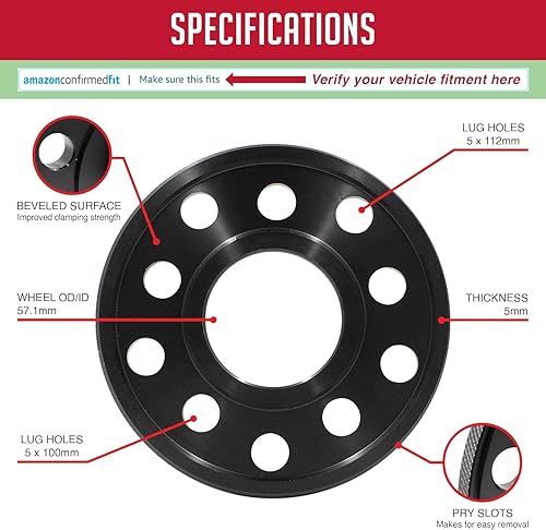Miniatura 5 de Wheel Accessories Parts 4 espaciadores de rueda centrados en buje de 0.197 in de grosor, 5 en 3.937 in y 4.409 in patrón de pernos (PCD) 2.248 in