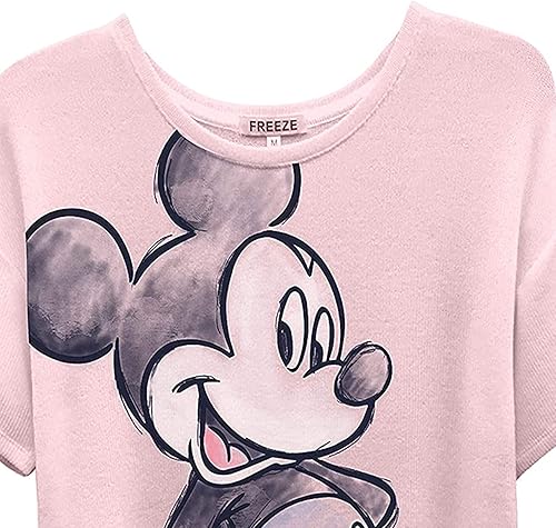 Miniatura 4 de Disney Camiseta de moda de Mickey Mouse para mujer, camiseta de manga corta con dobladillo curvado de Mickey y Minnie Mouse