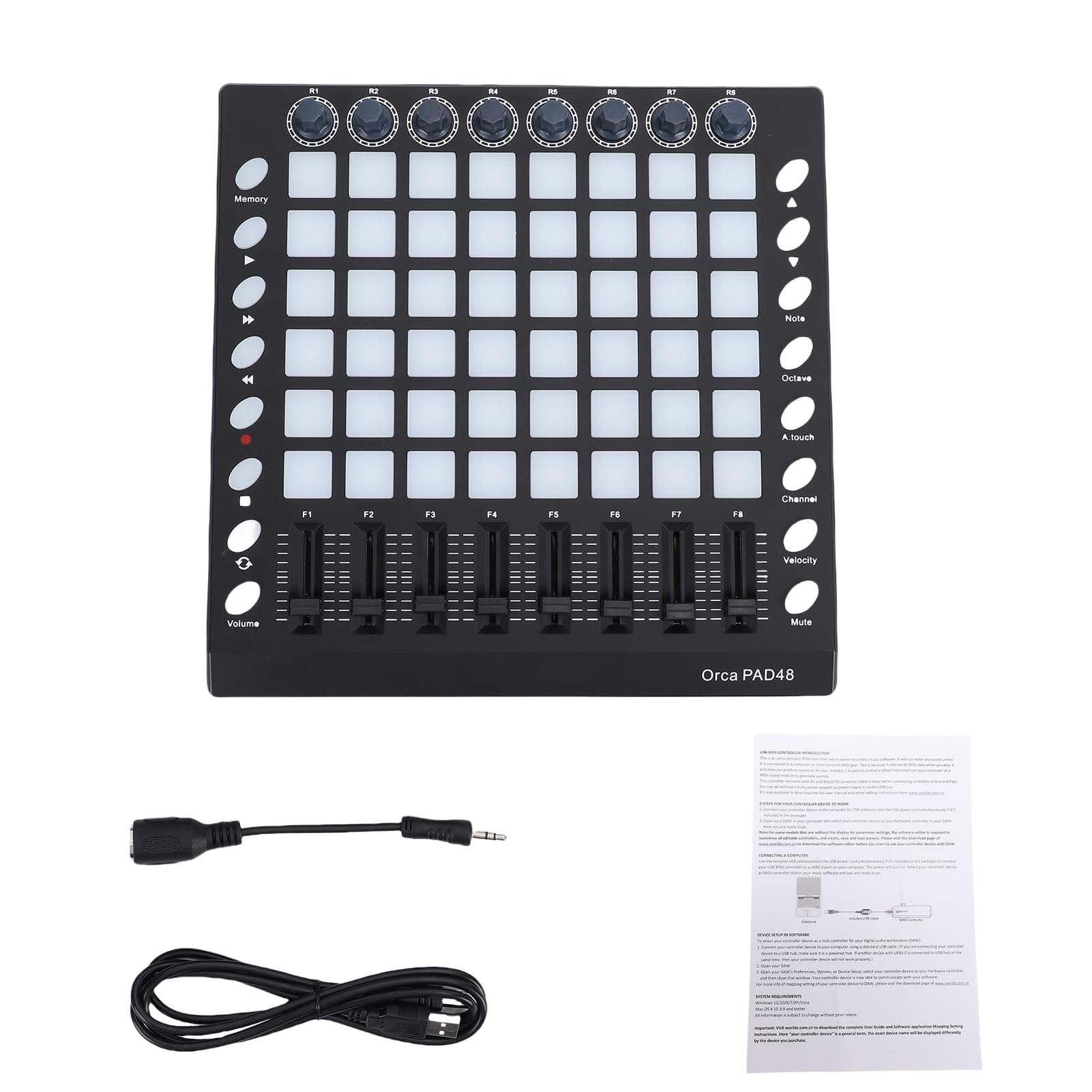 RiToEasysports Controlador MIDI, 48 Pads Retroiluminados RGB con 8 Perillas 8 Atenuadores para Producción Musical, Pad de Batería USB Portátil para DJ Performance Live Studio