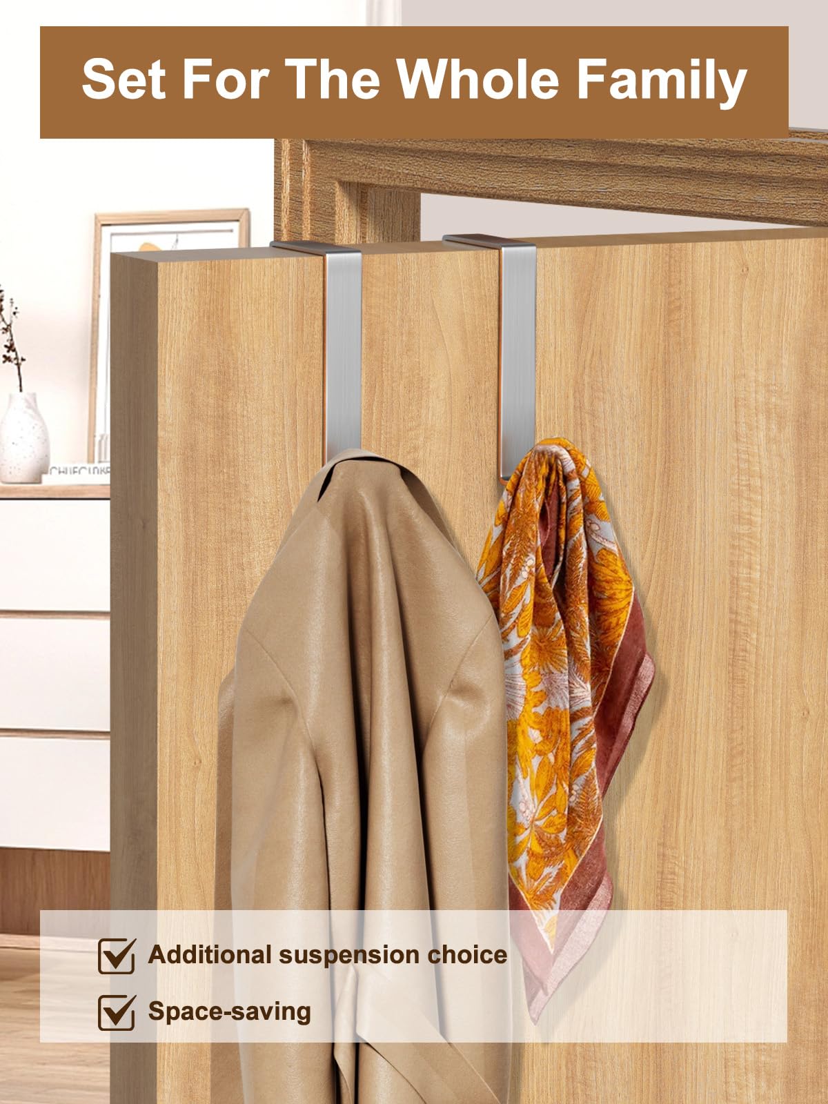MOSUO Gancio per Porta, 10 Pezzi Porta Asciugamani Acciaio Inossidabile Porta Appendiabiti, Ganci Appendiabiti Per Camera Da Letto, Bagno, Cucina, Armadietto, Argento