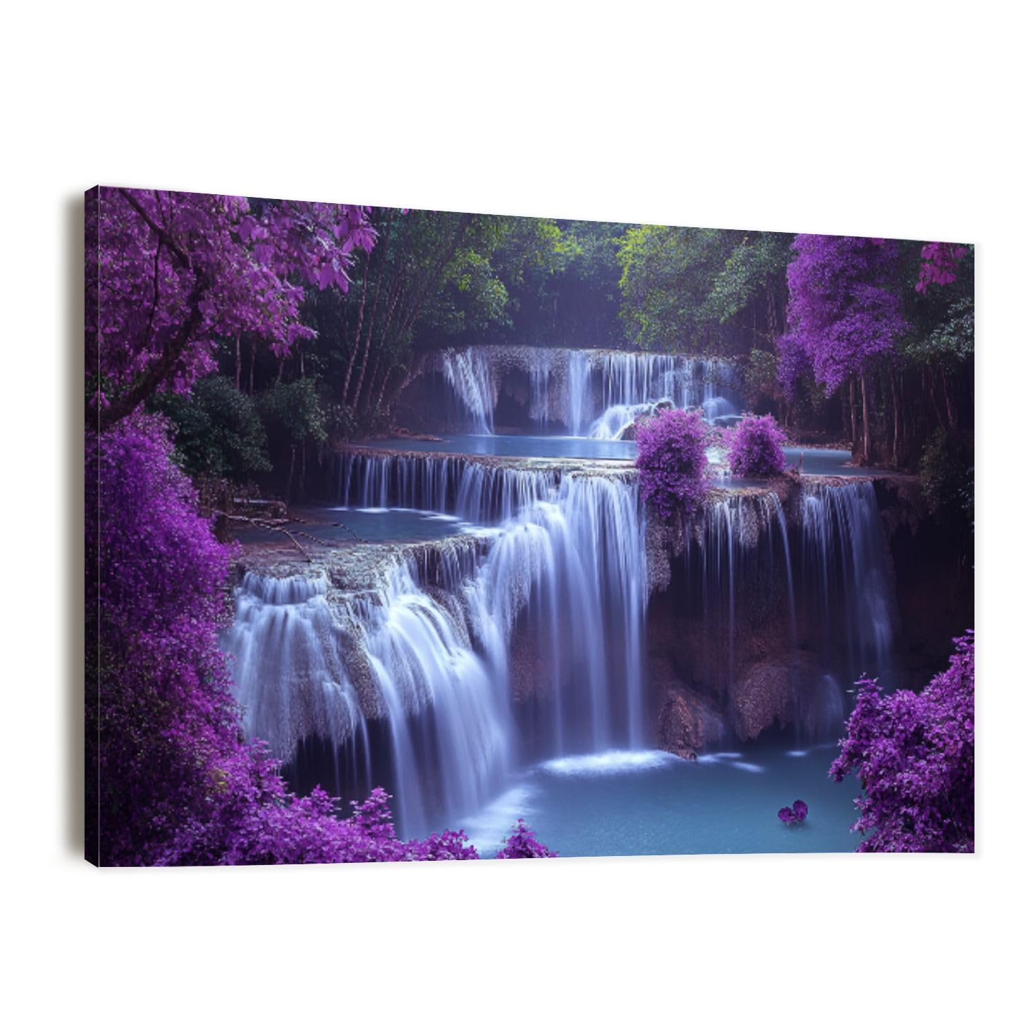 Canvas Wall Art Prints Thai Purple Trees Landscape Nature Waterfalls Foliage Cascading Water Large Framed Artwork Wall Paintings Pictures Posters 24"