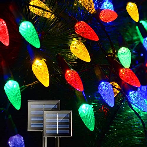 Miniatura 8 de Cadena de luces solares de fresa para exteriores, 100 LED de 40 pies, luces de hadas de Navidad multicolor con 8 modos de iluminación, luces solares