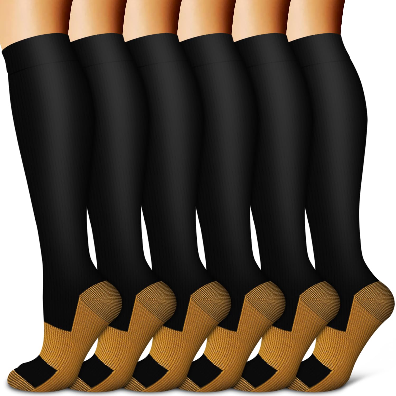 Copper Compression Socks for Women &amp; Men (6 pairs) - Best Support for Nurses, Running, Hiking, Recovery