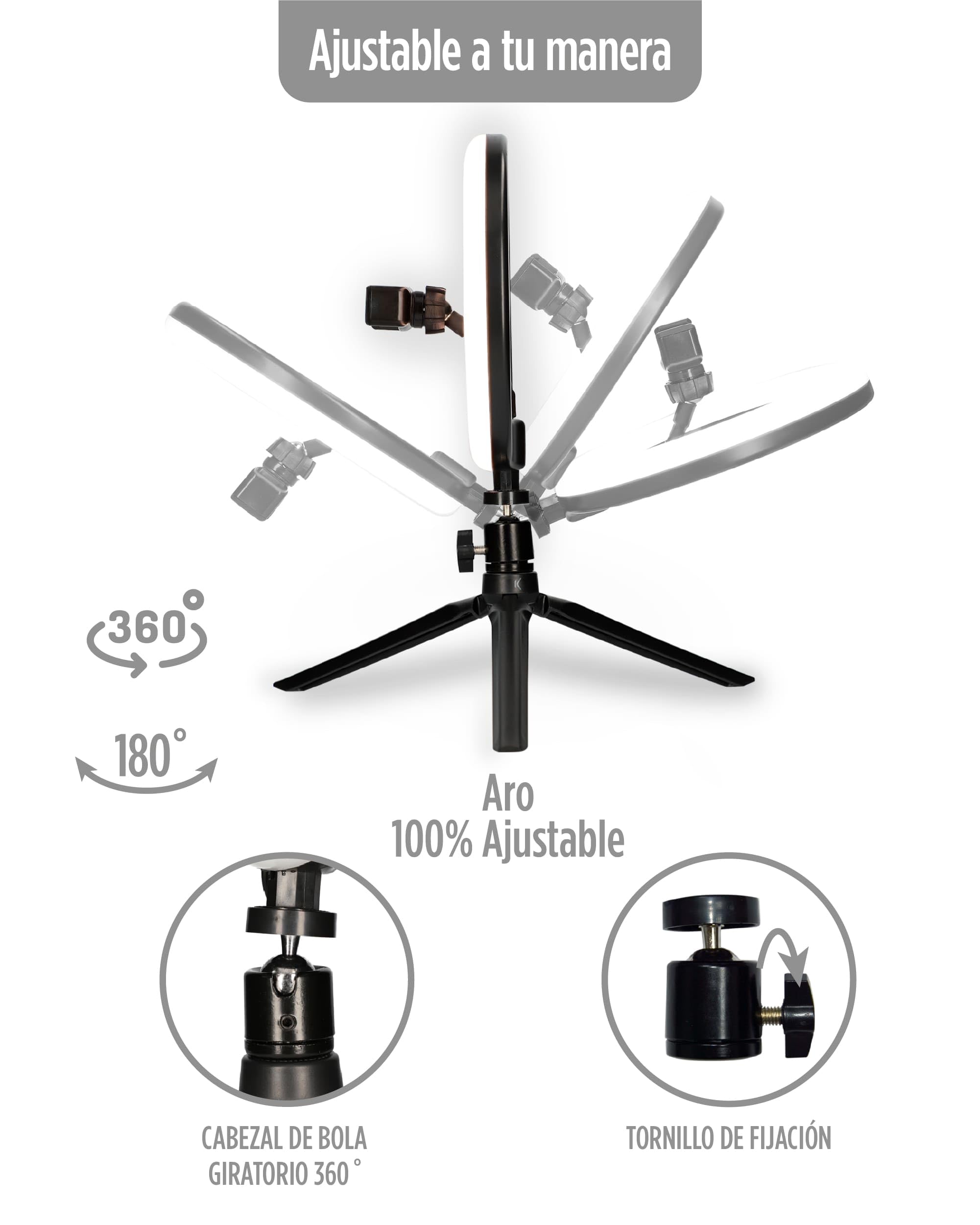Ksix Kit Studio Live Bague LED avec trépied pour smartphone