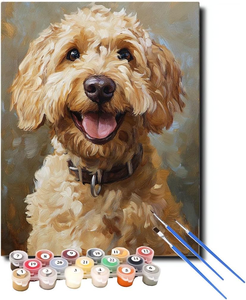 Goldendoodle Dog Paint by Numbers Kit for Adults Beginner, Cute Dog Adult Paint by Number Kits on Canvas, DIY Acrylic Watercolor Oil Paint by Number for Adults for Home Decor Gift 16"W x 20"L