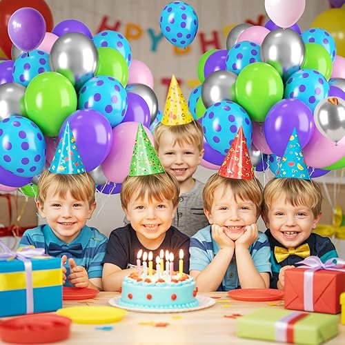 Vista 112 de Globos morados y dorados, 50 globos morados dorados y blancos de 12 pulgadas, globos morados metálicos, globos blancos y morados pastales para Negro