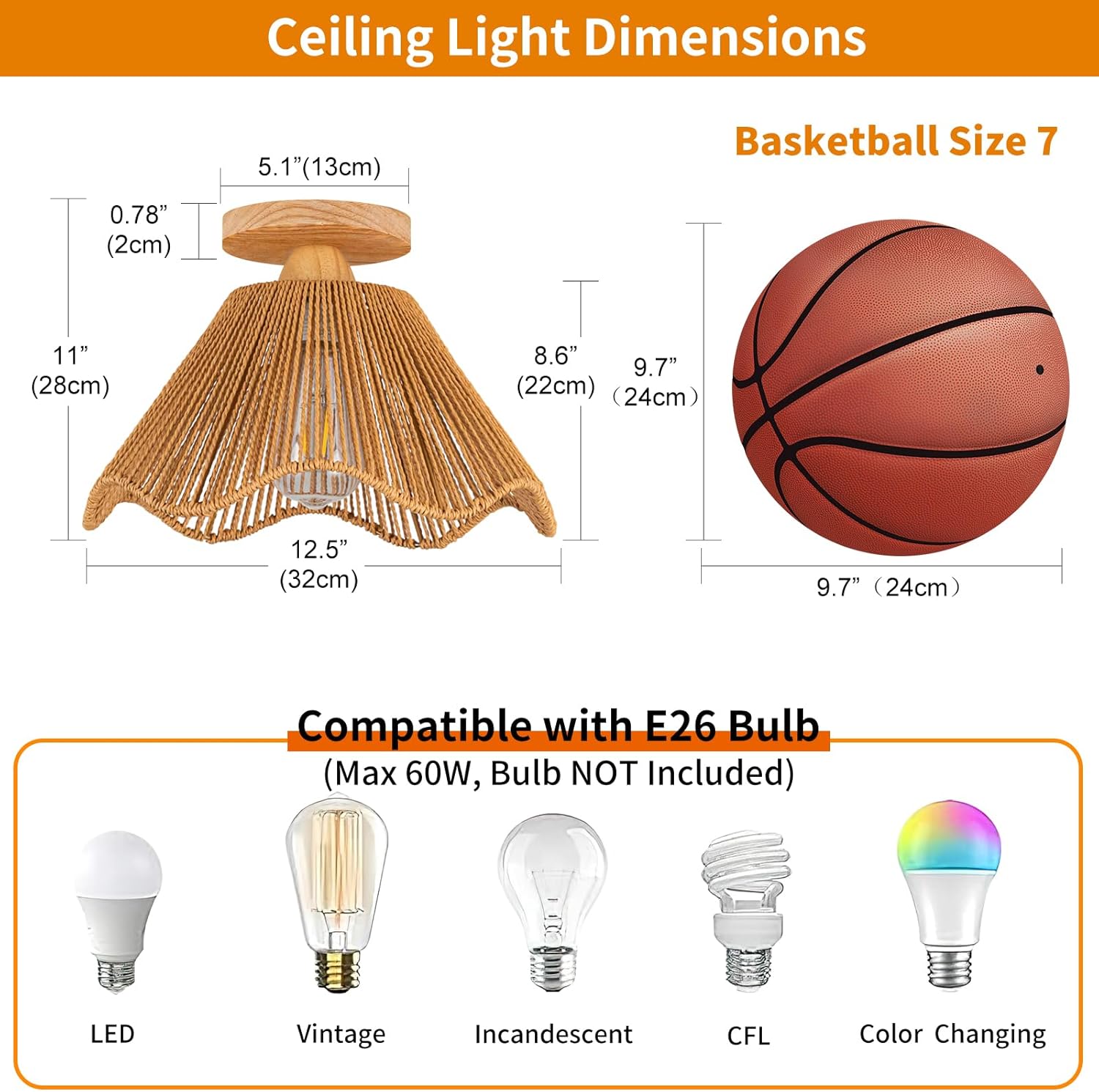 D12.5 Inch Boho Light Fixtures Ceiling Mount Boho Rattan Ceiling Light Flush Mount Mini Chandelier Bedroom Hallway Entryway Bathroom Nursery