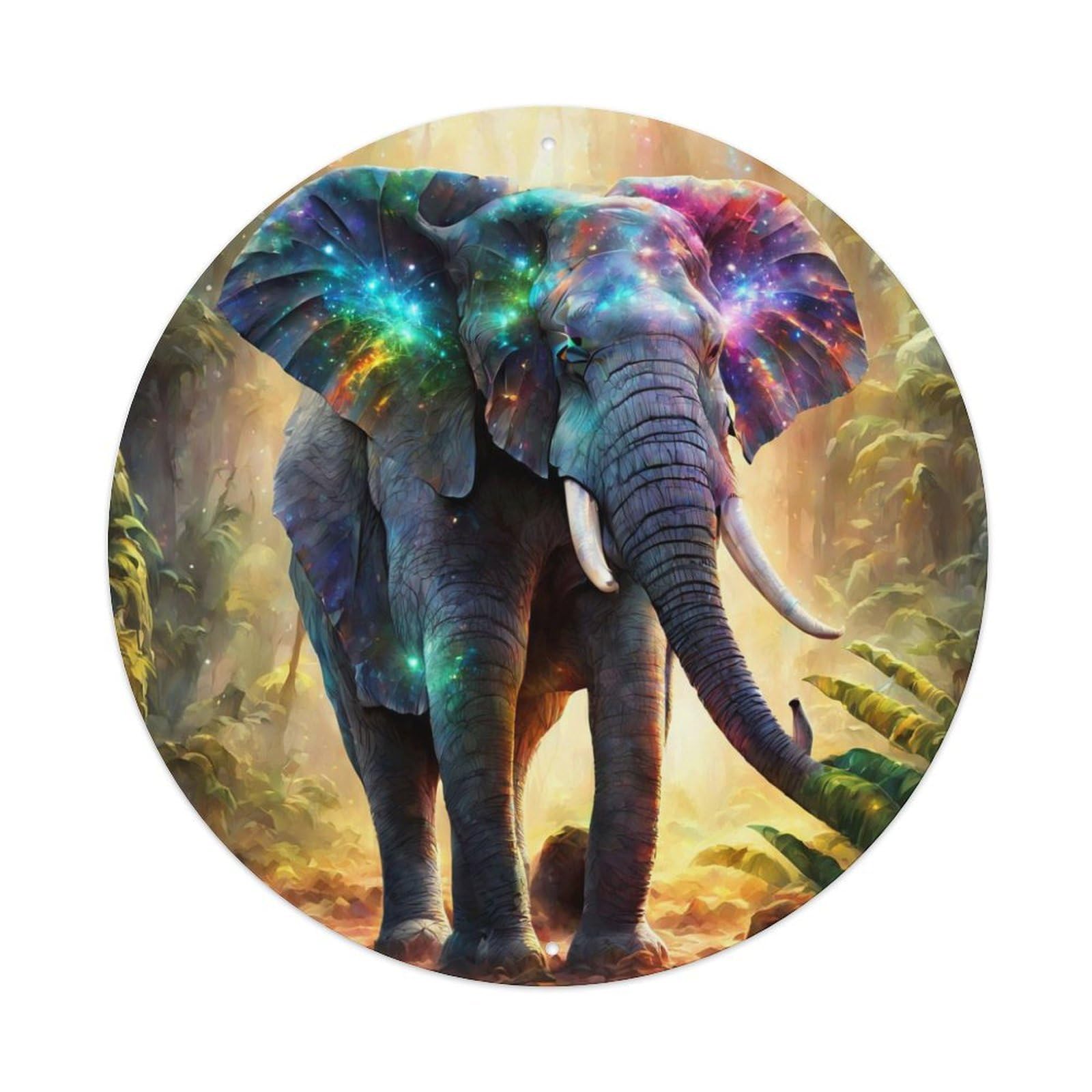 Animal Artwork Colorful Elephant Vintage Metal Tin Sign Plaque Wall Decor for Cafe, Club Bar, Office, Garden Metal Poster 8x8Inch