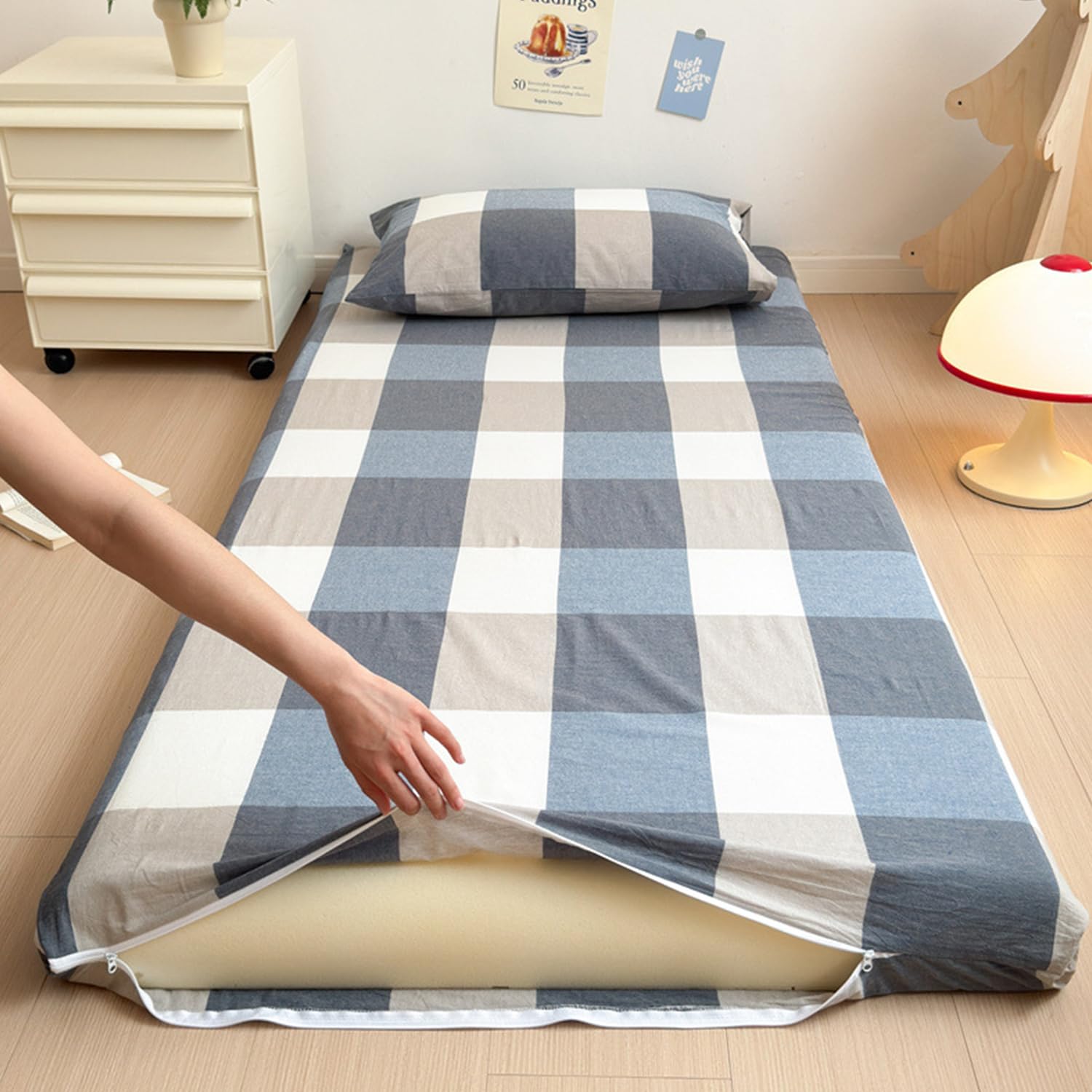 LDLCYCN R,90x190cm, 100% Cotton Floor Futon Mattress Cover Skin-Friendly Futon Mattress Cover with Zipper Full Wrap Traditional Japanese Futon Mattress Cover Dustproof Cover Washable