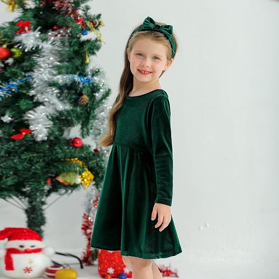 Weixinbuy Toddler Girl Fall Winter Clothes Outfit Baby Girl Velvet Twirl Dress Long Sleeve Pocket Swing Party Dress for Girl
