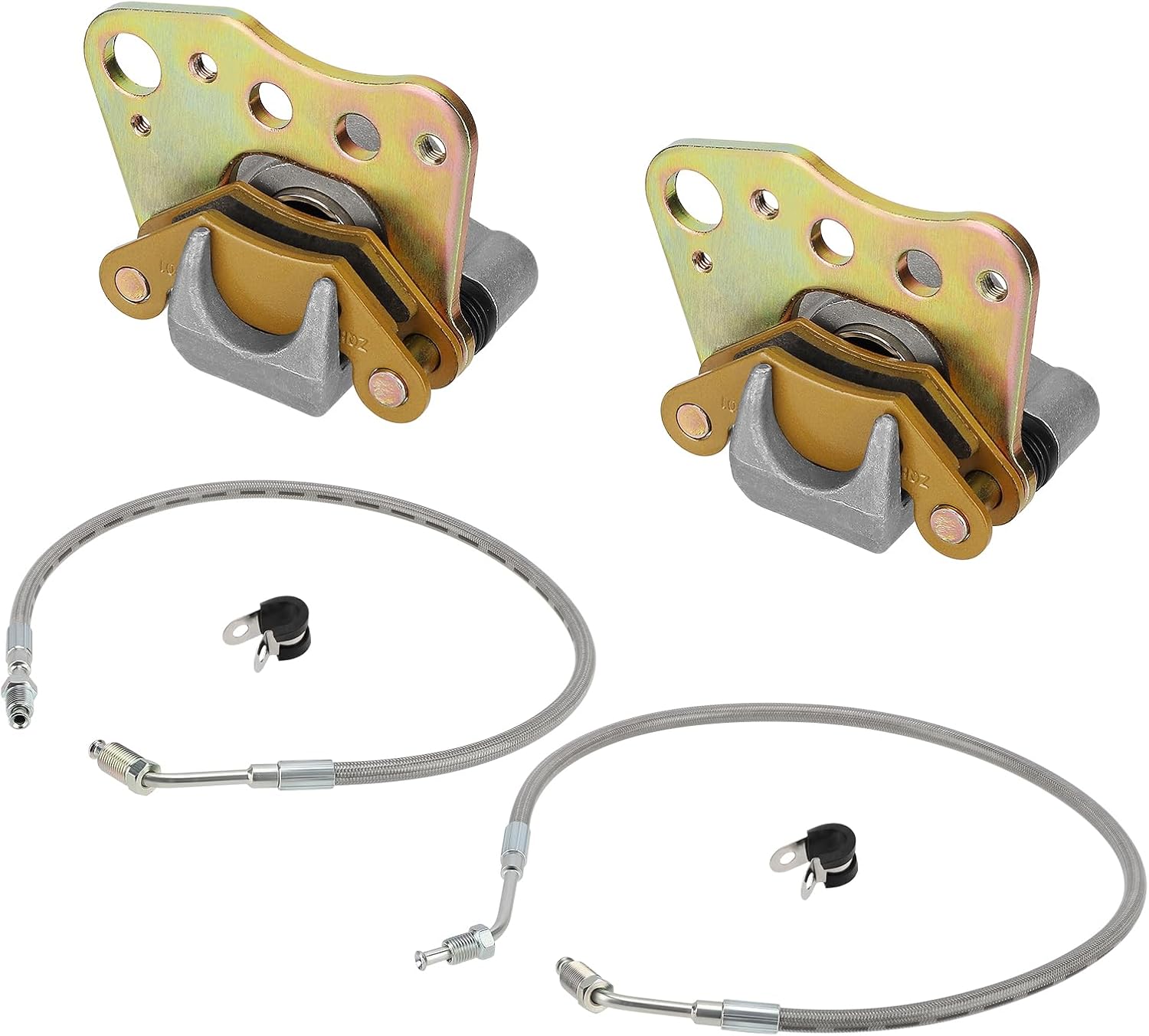 Front Brake Calipers & Hose Lines Compatible with Polaris Sportsman 400 500 600 700 Magnum 500 330 Xpedition 425 Xplorer 400 ATP 330 500 Diesel 455 Worker 500 2001-2004, OEM#1910549 1910550 1910411