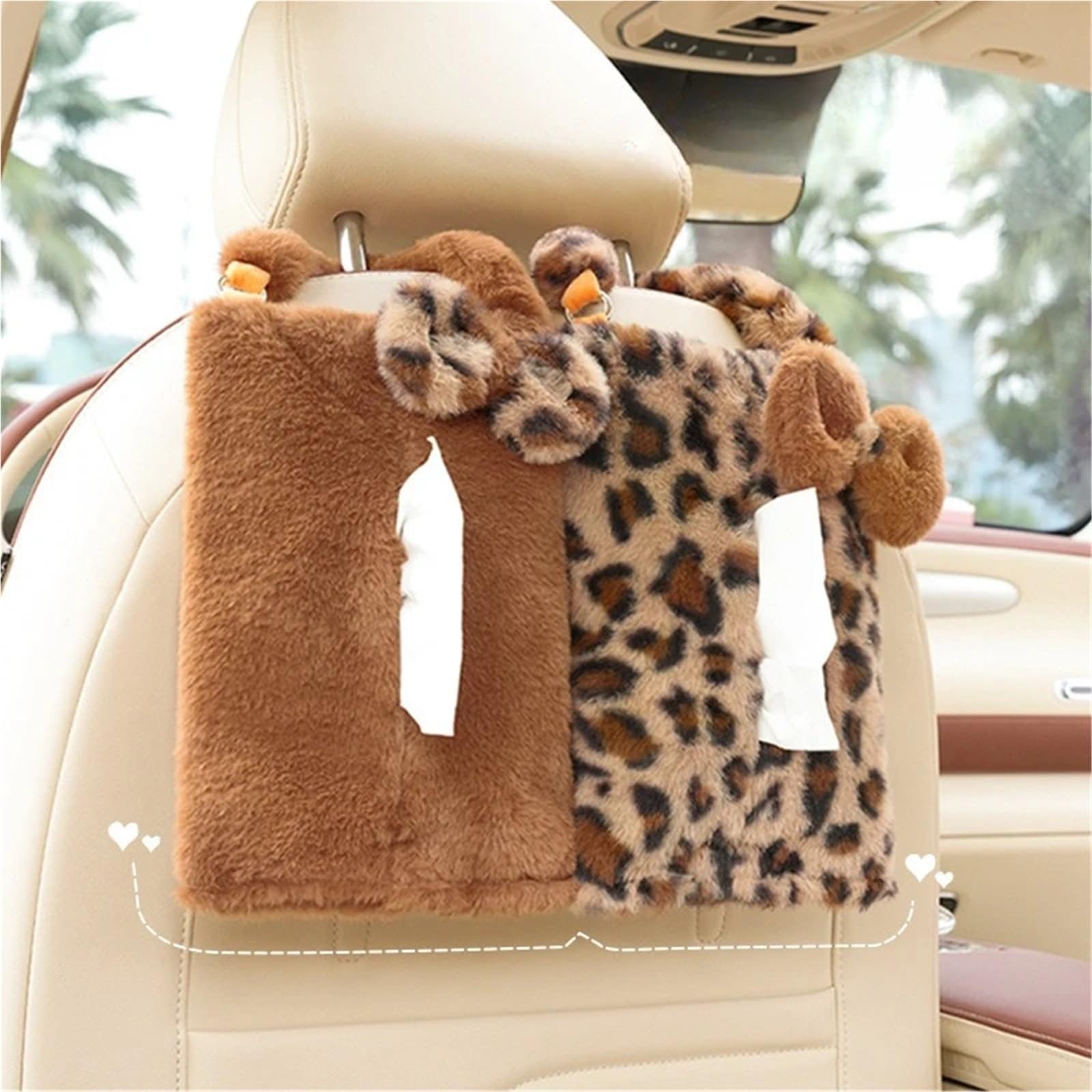 Papierowe pudełko samochodowe z wzorem panterki, pluszowa torba do przechowywania na siedzeniu, Fashion Goddess Car Home Dual-Use-Organizer (Color2)