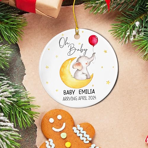 Miniatura 9 de Adorno de cerámica personalizado para la primera Navidad de Bump con nombre de foto, año con nombre, ecografía de panza de bebé, imagen fotográfica